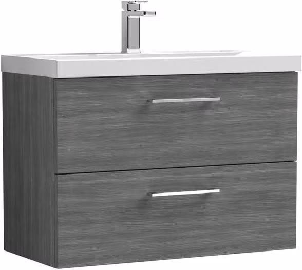 Balterley Modern Wall Hung Bathroom Vanity Unit with 2 Soft Close Drawers, Anthracite Grey, Width: 80 cm – 1