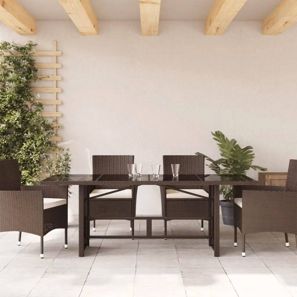 Berkfield Home Modern Brown Poly Rattan Garden Table with Glass Top, W/D/H: 190 x 80 x 75 cm – 3