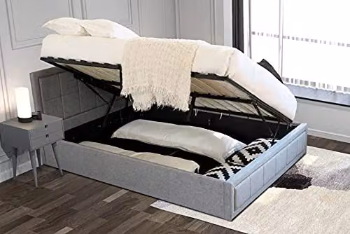 Home Treats Grey Fabric Upholstered Ottoman Bed Frame with Underbed Storage, Single, 90 x 200 cm – 4