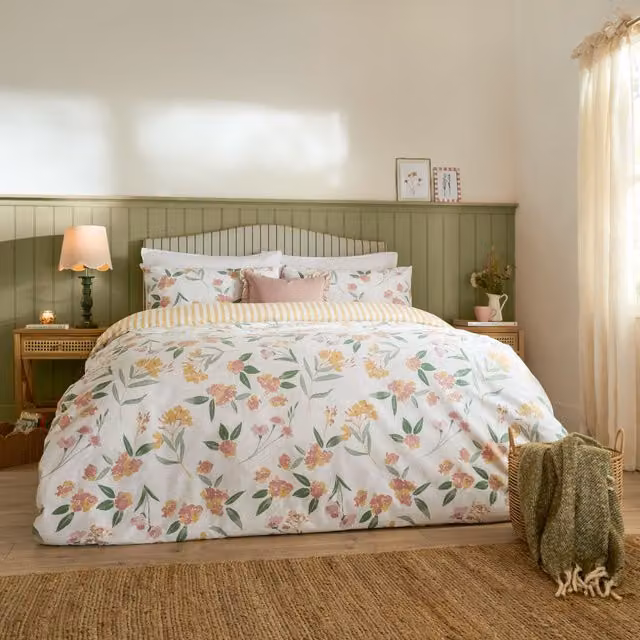 Wylder Betsie Reversible Floral Printed Duvet Cover Set, Yellow and Multicolour, W: 180 cm, H: 200 cm – 1