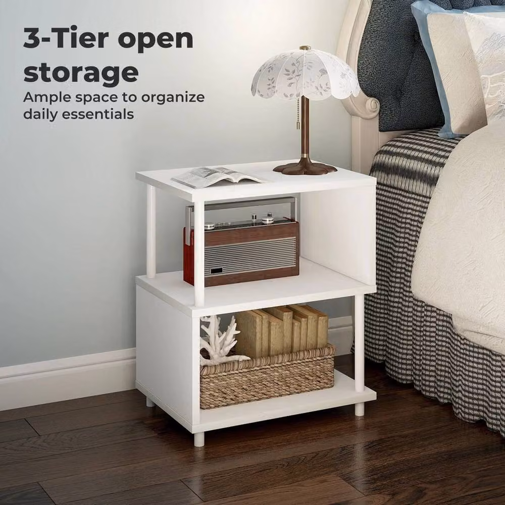 VOGREX 3-Tier Modern White Storage Side End Table W/D/H: 40 x 30 x 50 cm – 3