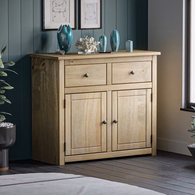 Vida Designs Panama Rustic Waxed Pine 2 Door 2 Drawer Sideboard in Brown