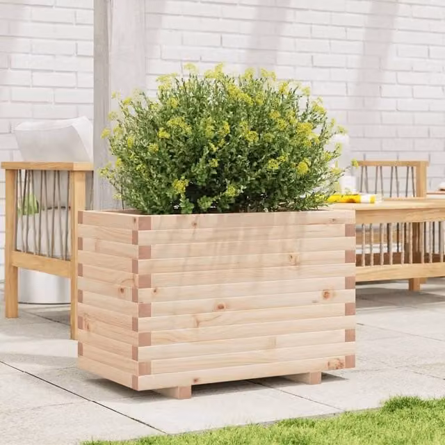 Berkfield Home Decorative Garden Planter in Sand Wood, W/D/H: 70 x 40 x 49.5 cm