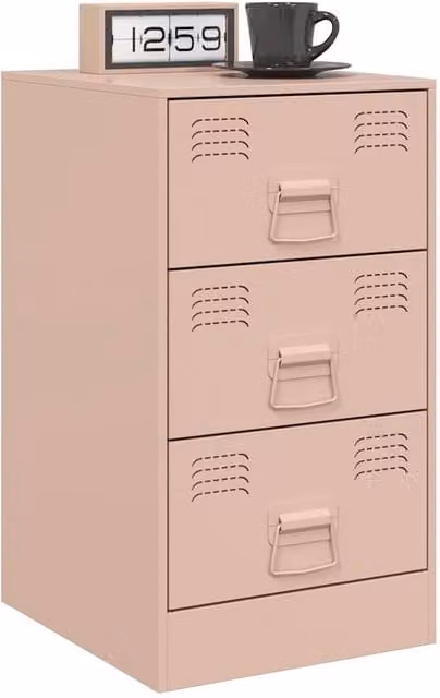 Berkfield Home Set of 2 Stylish Pink Metal Bedside Cabinets, W/D/H: 34.5 x 39 x 62 cm