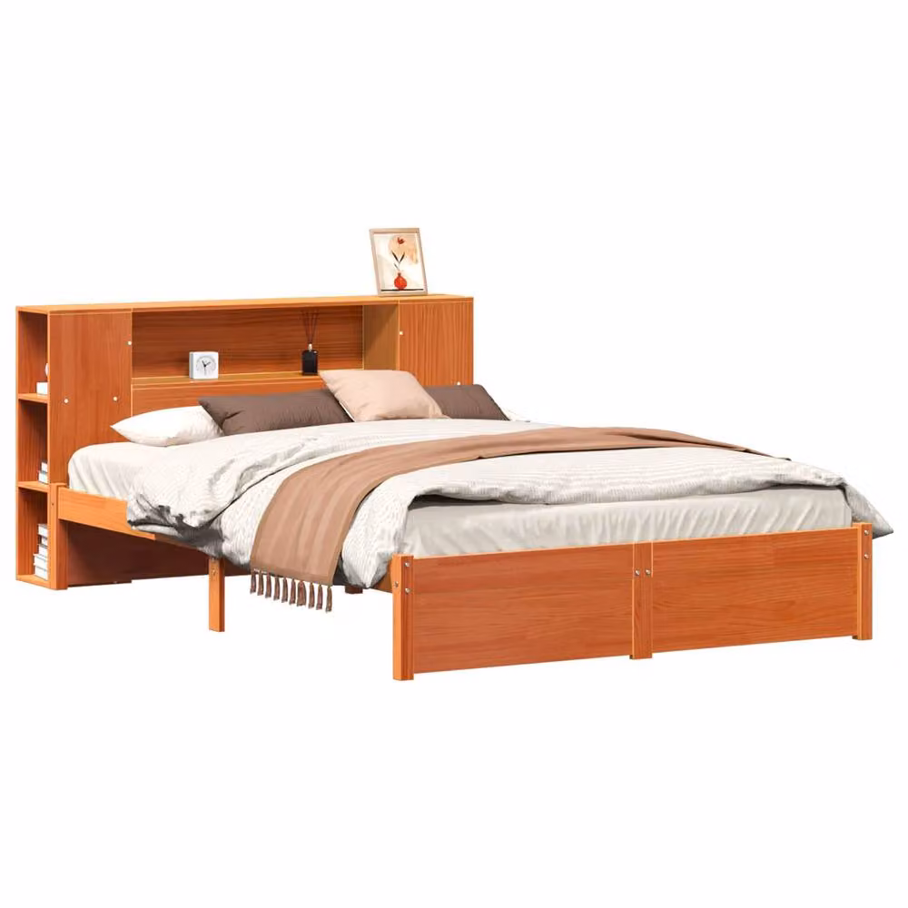 Berkfield Home Wax Brown Solid Pine Bed Frame with Storage Headboard and Side Compartments, 160 x 200 cm – 2