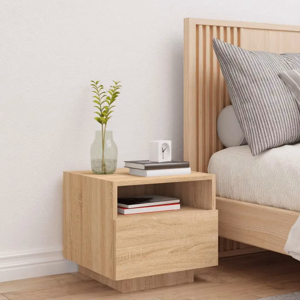 Berkfield Home Bedside Cabinet with Integrated LED Lights in Sonoma Oak Brown, W: 40 cm, D: 39 cm, H: 37 cm – 3
