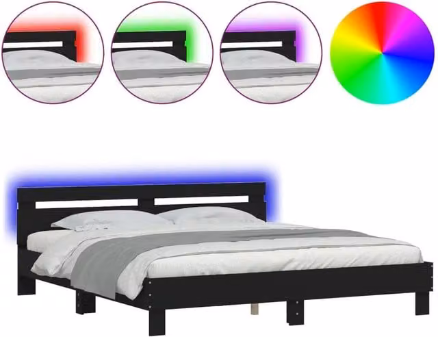 Berkfield Home Super King Bed Frame in Black with LED Under-Bed Lighting and USB Charging Ports, W/D/H: 180 x 200 cm – 1