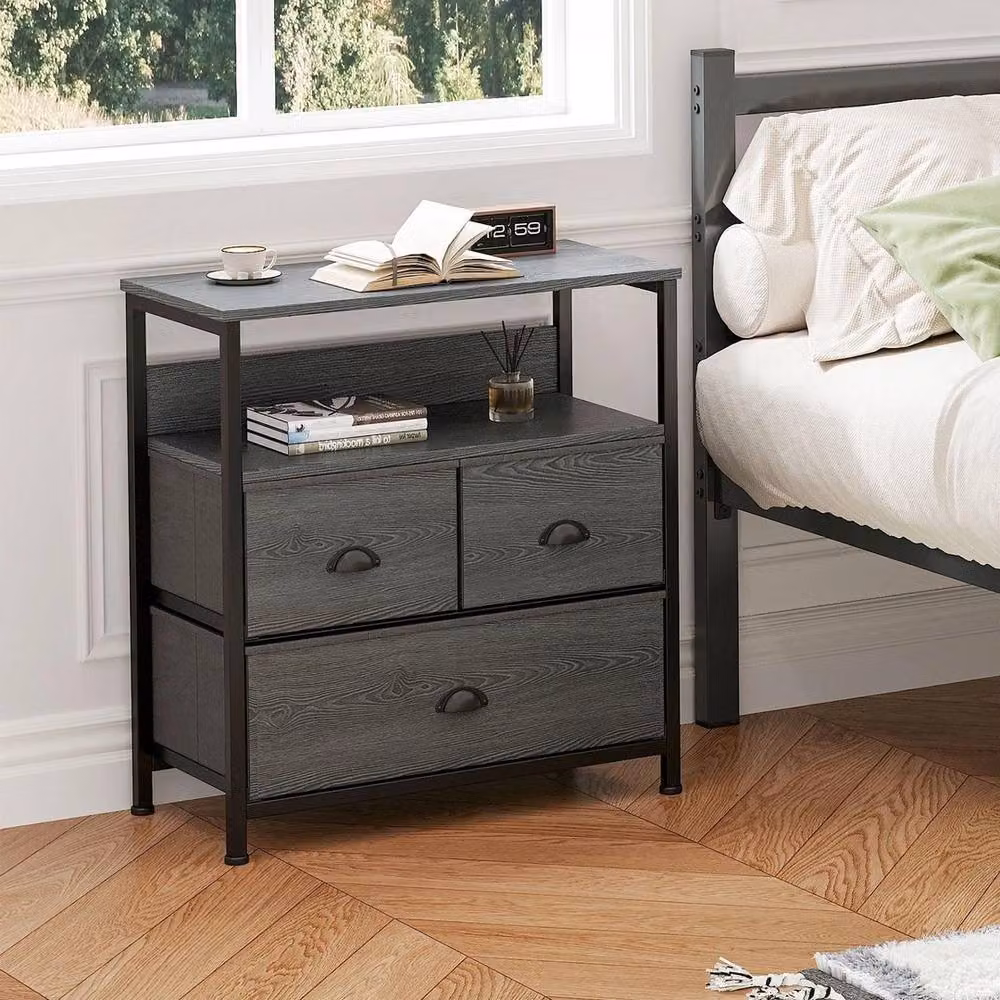 FORGEVIO Modern Black Bedside Table Cabinet with 3 Drawers – 3