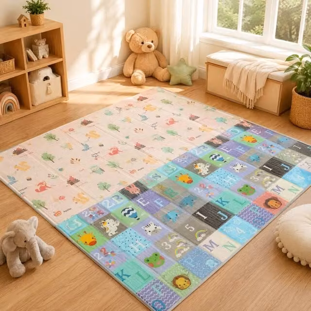 STILVORA Reversible Animal Print Kids Play Mat, Multicolour, W: 150 cm, L: 180 cm
