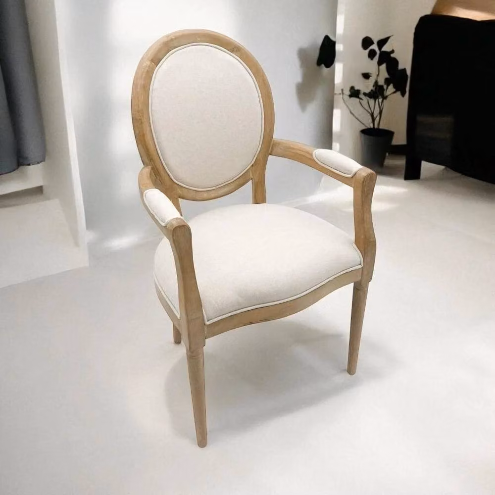 FORGEVIO French Dining Chair with Oak Frame and Beige Linen Fabric – 3