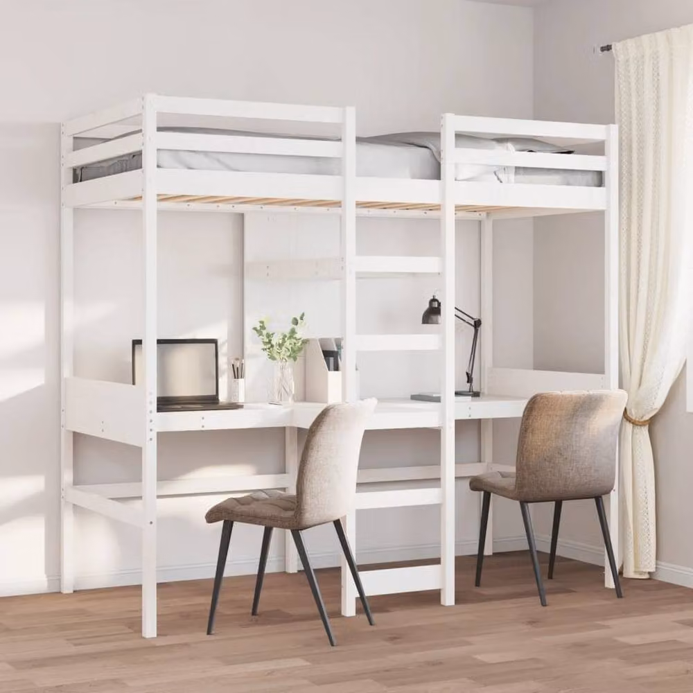 Berkfield Home Loft Bed Frame in White Solid Wood Pine, W/D/H: 75 x 190 cm – 2
