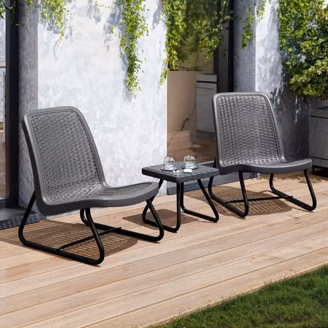Tectake Modica Seating Group with Square Table and 3 Chairs in Grey Rattan Look