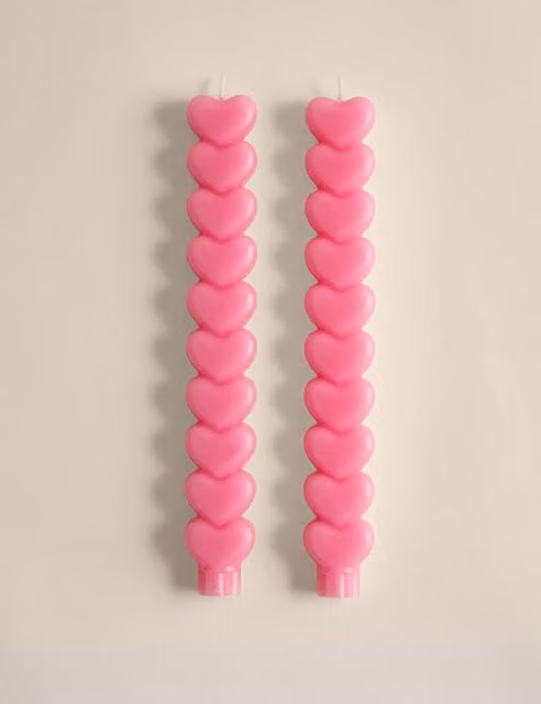 M&S Heart Dinner Candles, 2 Pack, Pink