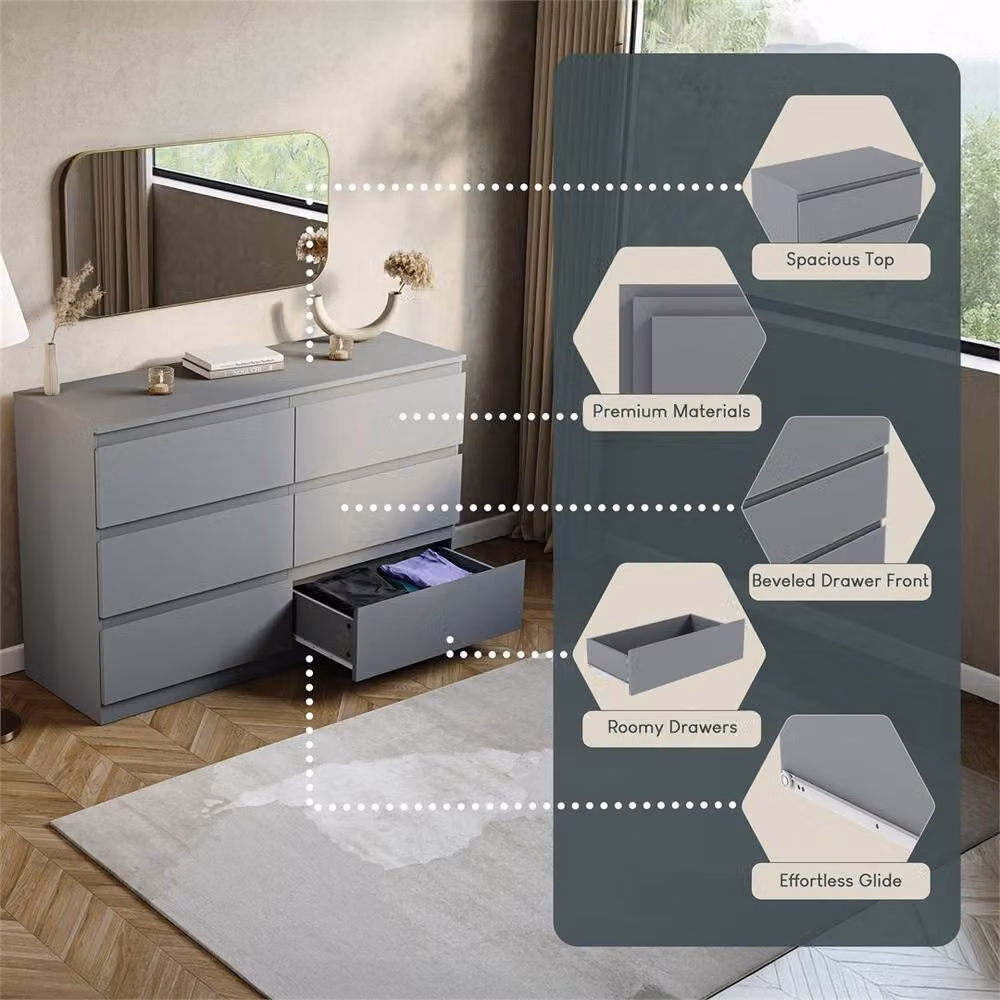 FORGEVIO Grey 6 Drawer Chest of Drawers and Bedside Table – 3