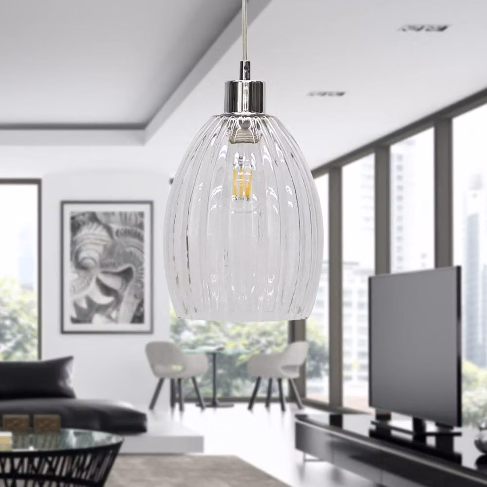 First Choice Lighting Birch Set of 2 Suspended Pendant Lights with Transparent Glass and Chrome Finish – 3