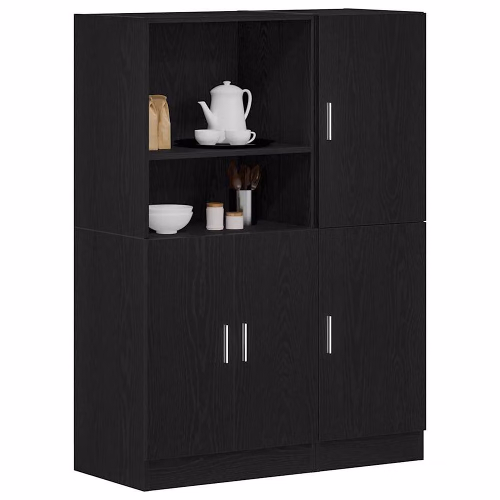 Berkfield Home 2 Piece Modern Black Matt Kitchen Cabinet Set with Hinged Doors and Internal Shelves – 2