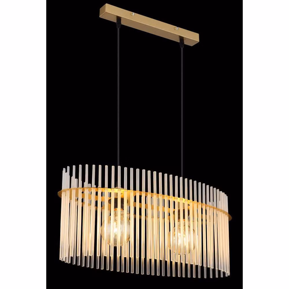 Netlighting Gorley Pendant Ceiling Light in Gold/Brass with White Opal Glass Shade, 2x E27 – 2