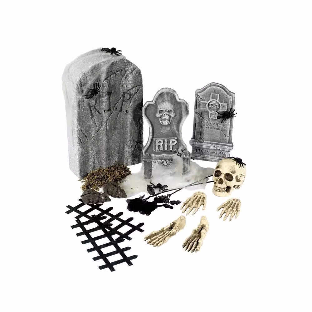 Smiffys Grey Plastic Tabletop Graveyard Decoration Set for Adults, Pack of 24 – 2