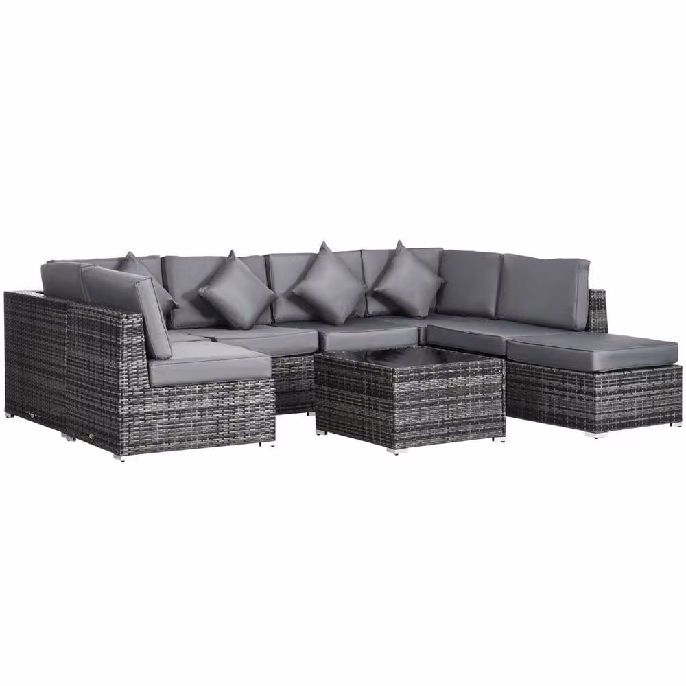 Wyld Haus Rero 8 Piece Grey Rattan Style Modular Corner Sofa Set with Glass Table – 2