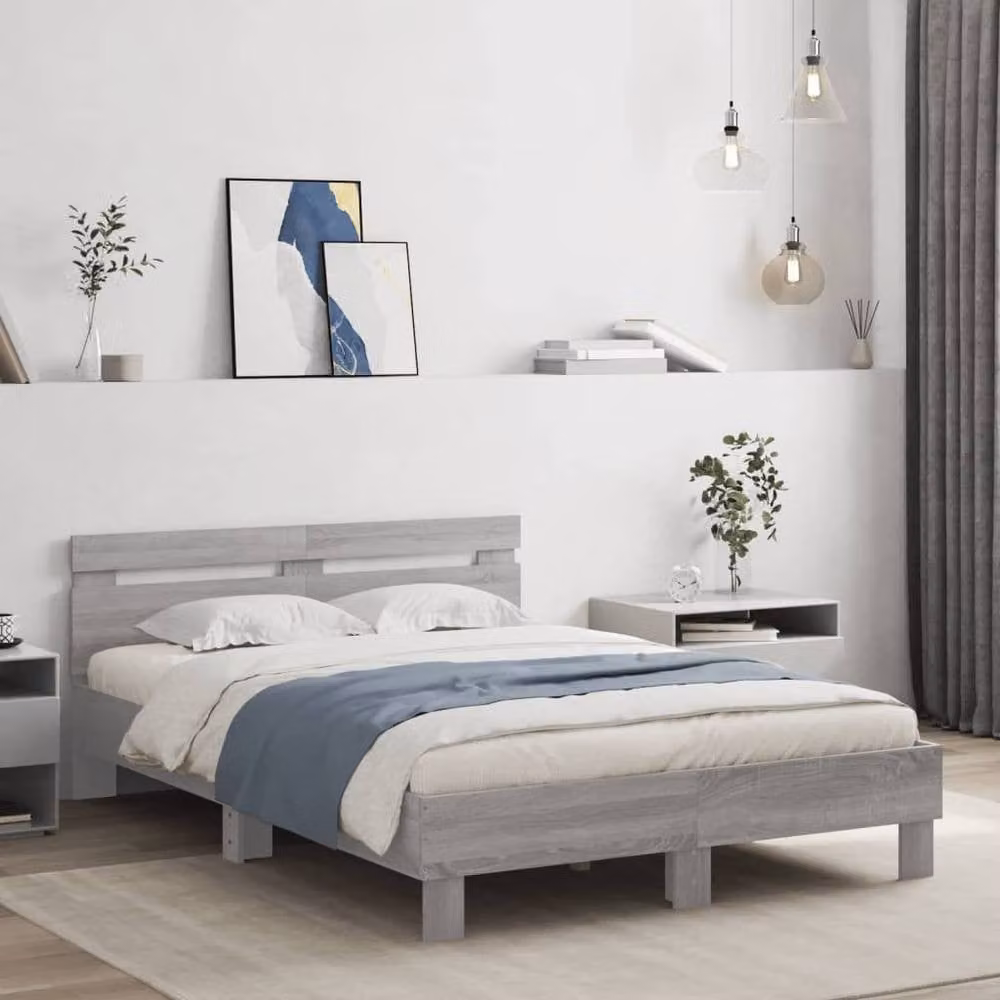 Berkfield Home Double Bed Frame in Grey Sonoma, W: 135 cm, L: 190 cm – 2