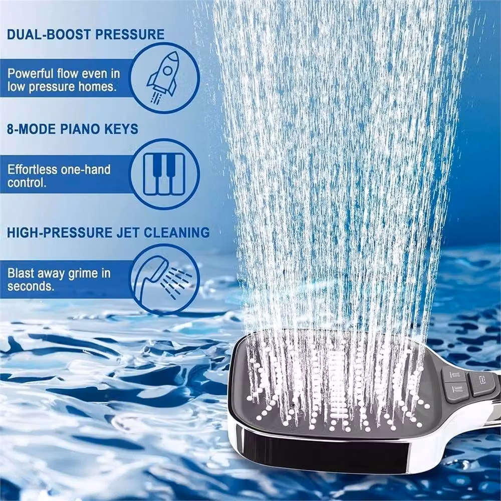 SPETLEK High Pressure Handheld Shower Head with 8 Spray Modes in Silver and Chrome – 6