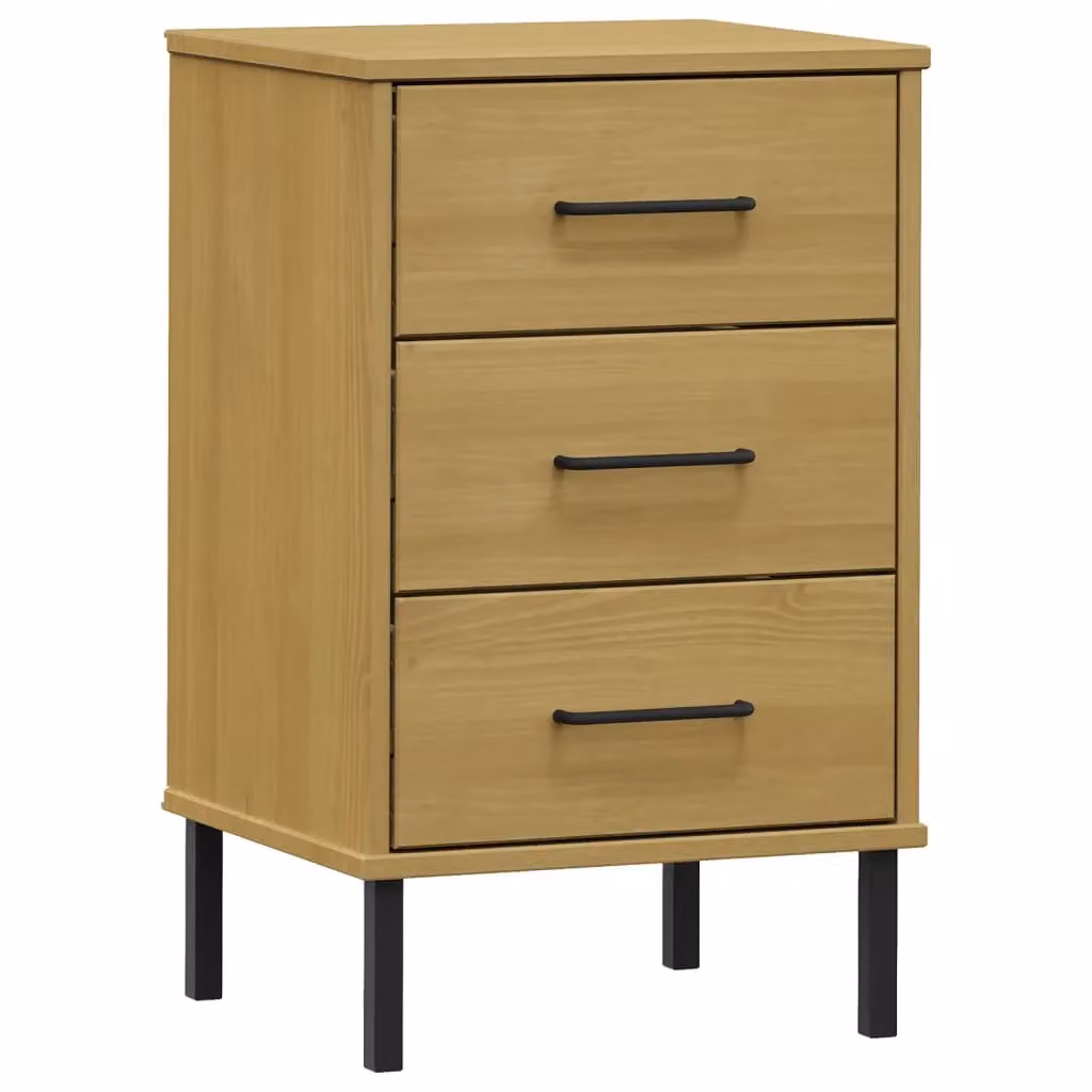 Berkfield Home Oslo Bedside Cabinet in Brown Solid Pine Wood with Metal Legs – 2