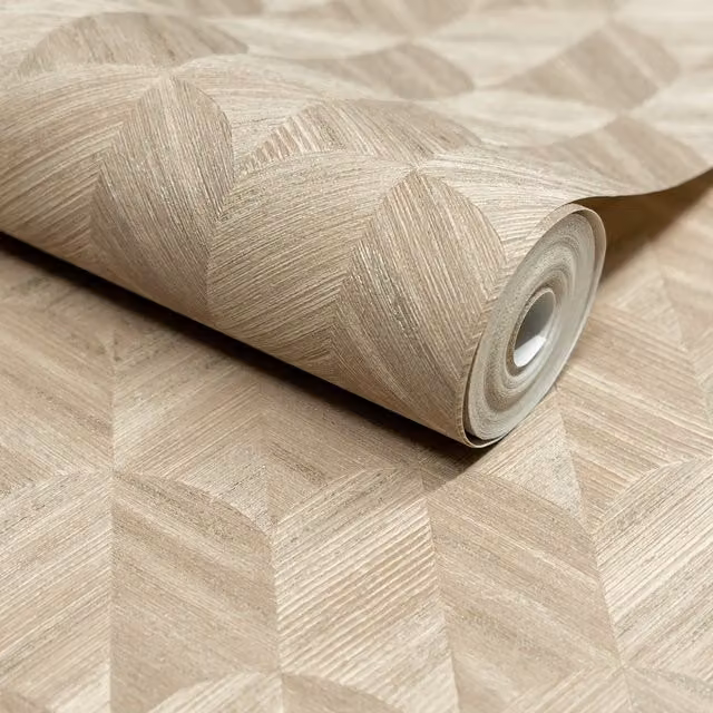 Grandeco Boutique Amber Art Deco Geo Embossed Wallpaper in Brown and Beige