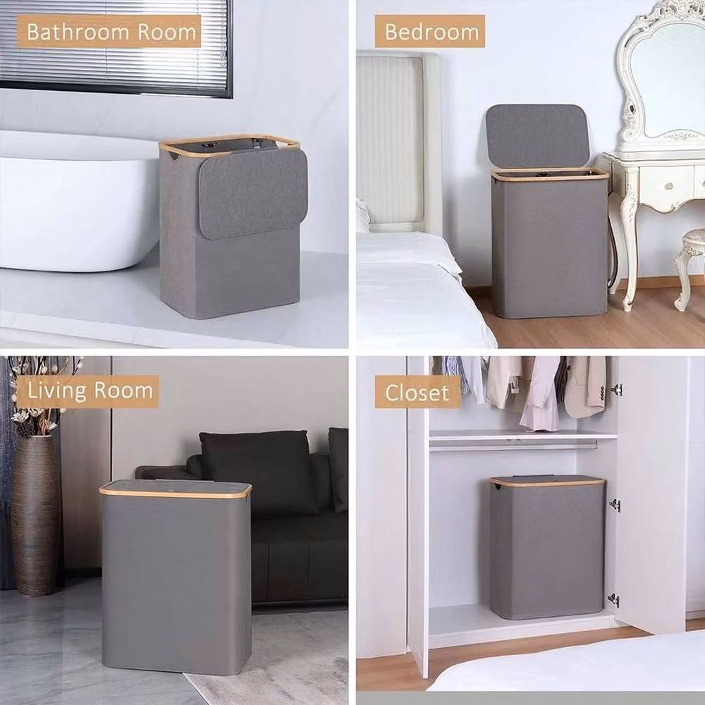 EONLION Grey Laundry Washing Basket with Lid and Removable Bag, 150L – 4