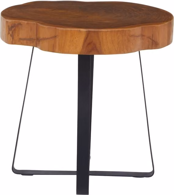 Orsina Manado Round Live Edge Teak Wood Side Table in Brown and Black – 1