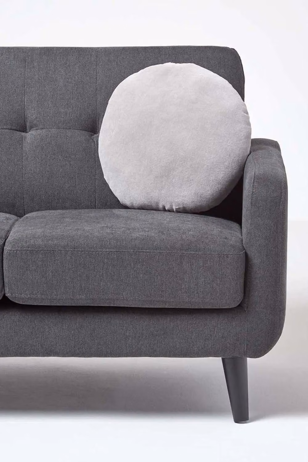 Homescapes Round Cotton Velvet Cushion in Light Grey, Diameter: 40 cm – 2