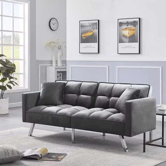 Kosy Koala Grey Velvet Recliner Sofa Bed with Adjustable Headrest and 2 Scatter Cushions
