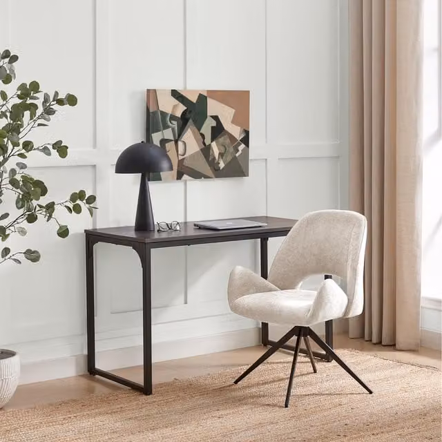 FurnitureboxUK Layla Modern Fabric Swivel Task Chair with Armrests in Beige and Yellow