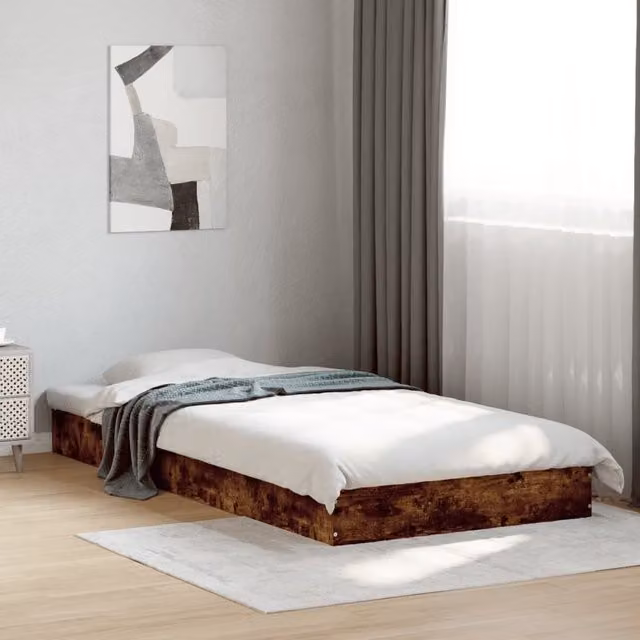 Berkfield Home Small Single Bed Frame in Smoked Oak Brown, W/D/H: 75 x 190 cm – 1