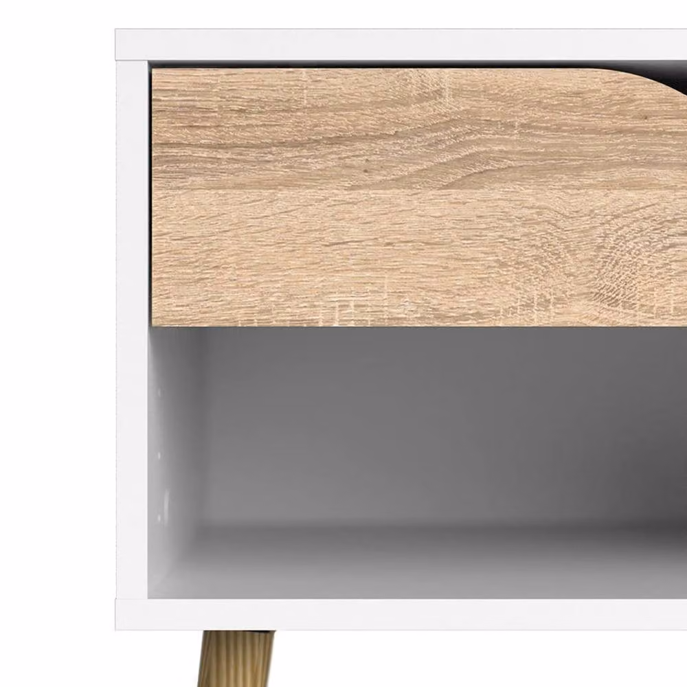 Wyld Haus Sapporo Bedside Table in White and Natural Oak with 1 Drawer – 3