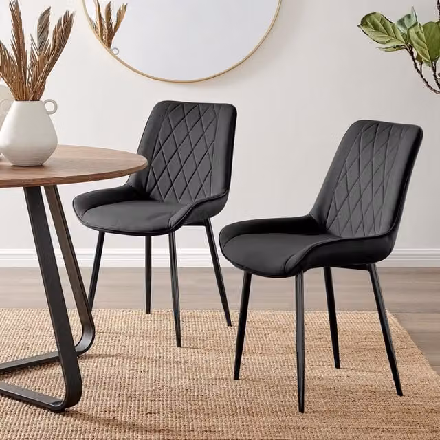 FurnitureboxUK Set of 2 Pesaro Luxury Velvet Dining Chairs with Black Metal Legs in Black