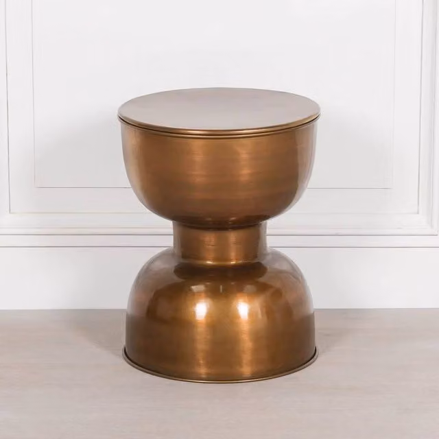 FLAVORA Retro Brass Plated Aluminium Hourglass Stool in Brown