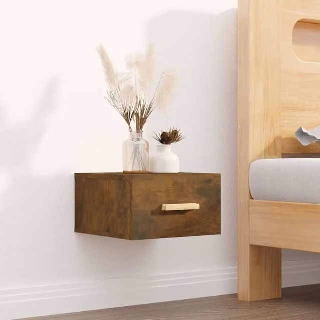 Berkfield Home Wall-mounted Bedside Cabinets, 2 Piece Set, Smoked Oak, Brown, W/D/H: 35 x 35 x 20 cm