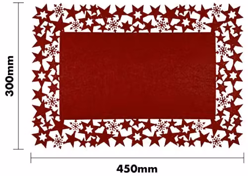 Netagon Red Felt Table Mats with Star and Snowflake Design - Pair (W: 45.0 cm, D: 30.0 cm) – 2