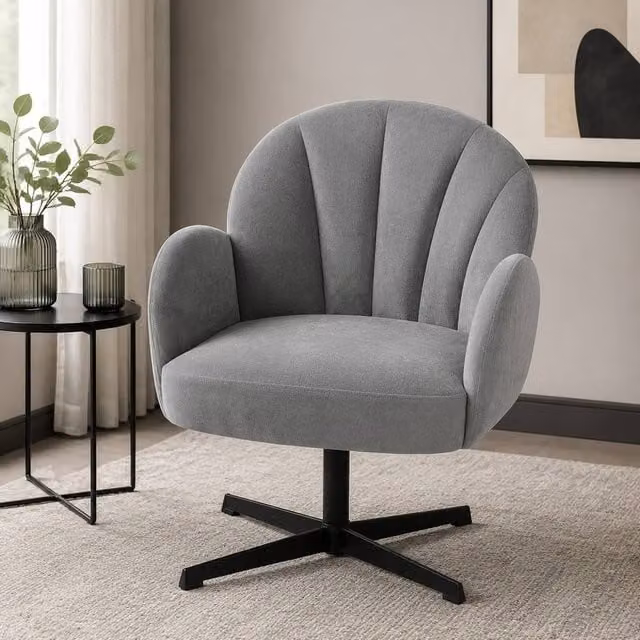 STILVORA Modern Grey Velvet Swivel Armchair with 360 Degree Rotation, H 80.0 x W 68.0 x D 64.5 cm – 1