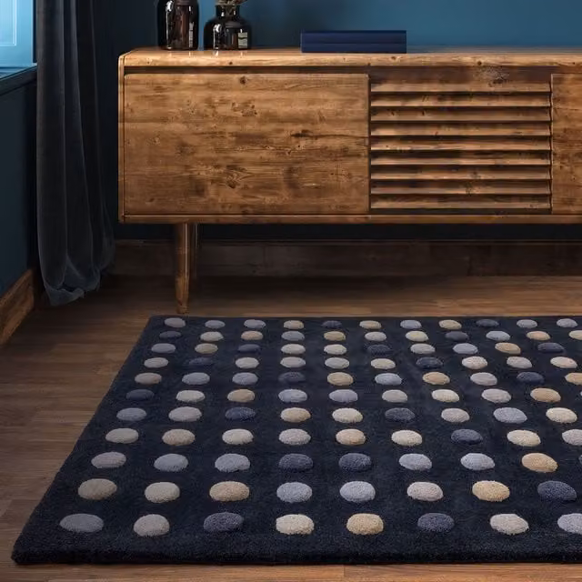 The Rug Shop UK Blue Modern Dotted Hand Made Wool Area Rug W: 200 cm, D: 300 cm