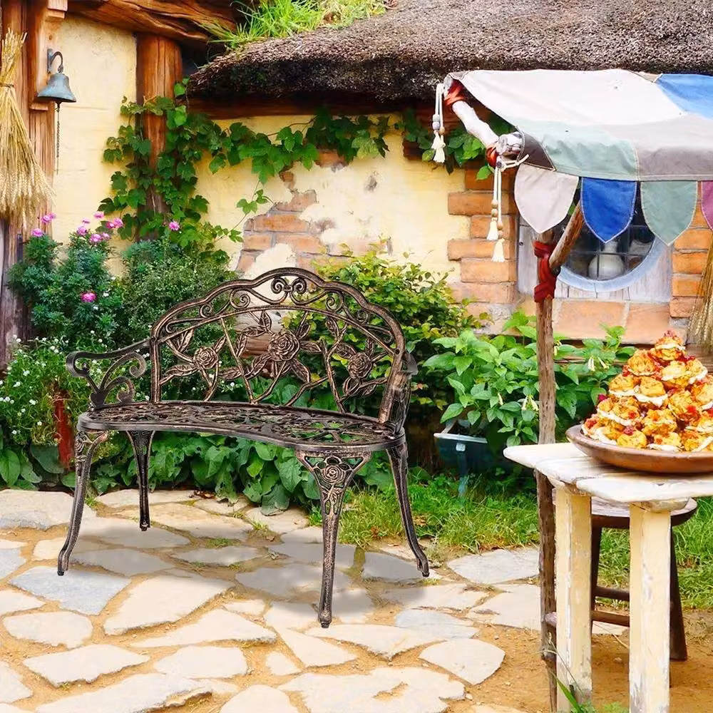 SPETLEK Brown Metal Aluminium Outdoor Garden Bench – 3