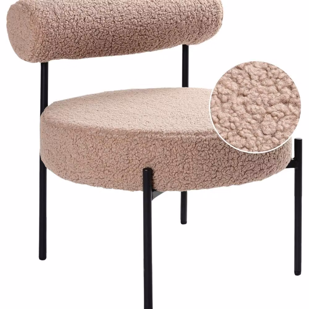 Wyld and Coco Taupe Boucle Armless Accent Chair with Roll-Back Bolster and Black Metal Legs – 2
