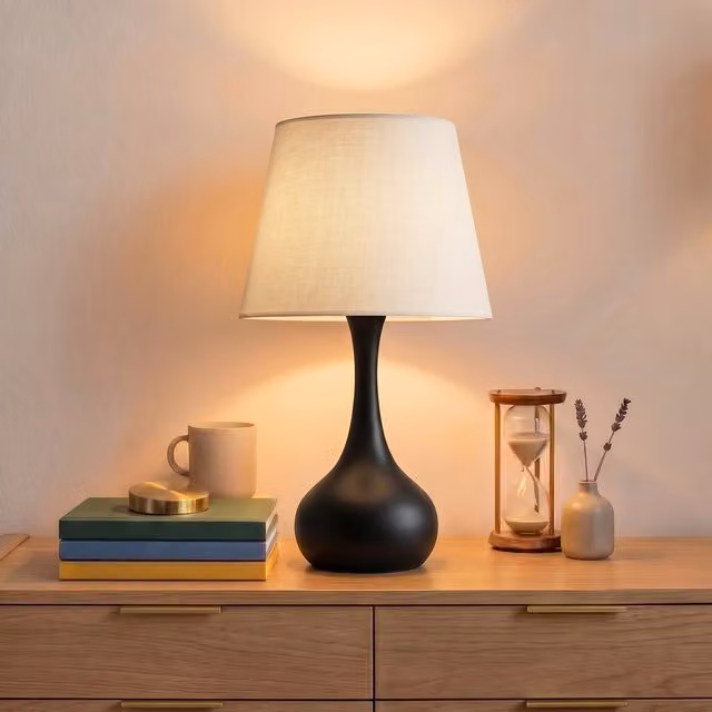 Livingandhome Modern Fabric Table Lamp in Black, Beige and White