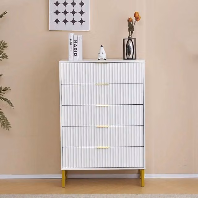 Kosy Koala Vienaa Chest of Drawers with Gold Metal Legs in White