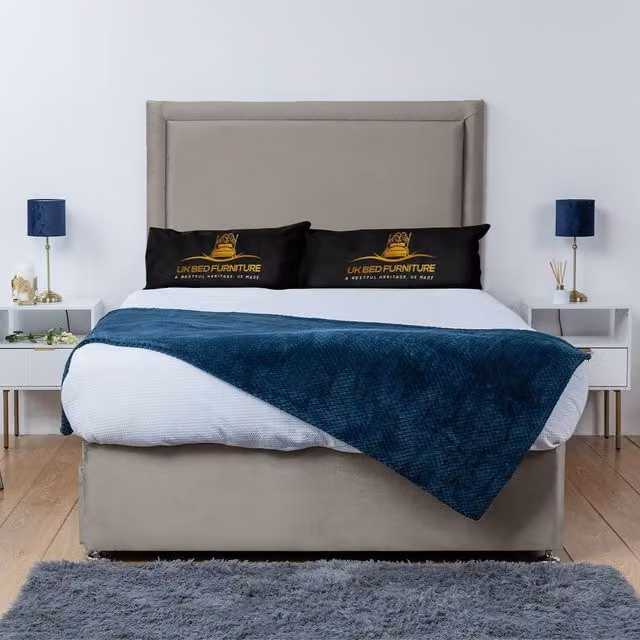 UK Bed Furniture Ascot Divan Bed Base with 26 Inch Headboard, Light Beige, W/D/H: 120 x 200 cm