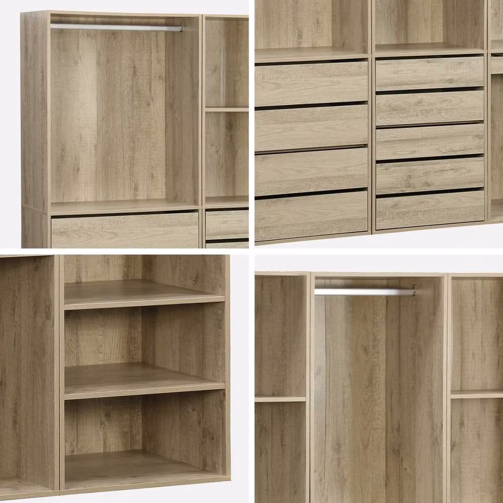 sweeek Modular Wardrobe Kit with 4 Units in Brown, featuring Integrated Drawers and Hanging Rod, W/D/H: 260 x 45 x 45 cm – 3