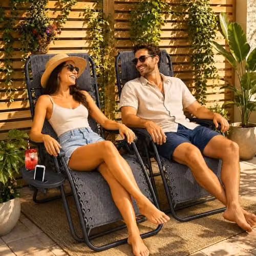 Neo 2X Zero Gravity Recliner Outdoor Garden Sun Loungers in Slate Grey