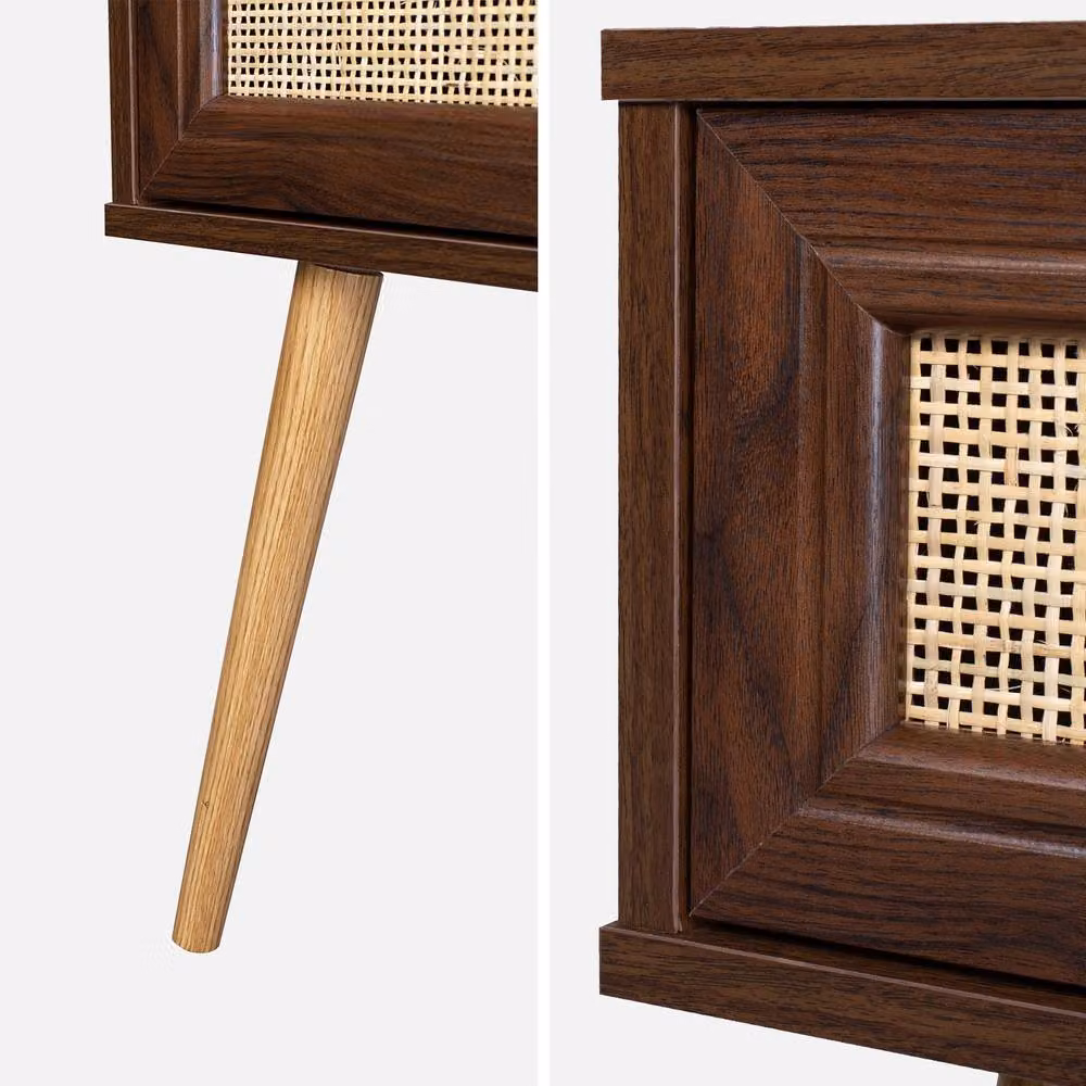 Sweekeek Pair of Woven Rattan Bedside Tables with Drawer in Dark Brown – 4
