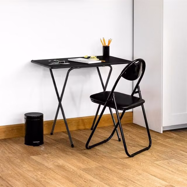 Harbour Housewares Modern Black Wooden Folding Computer Desk