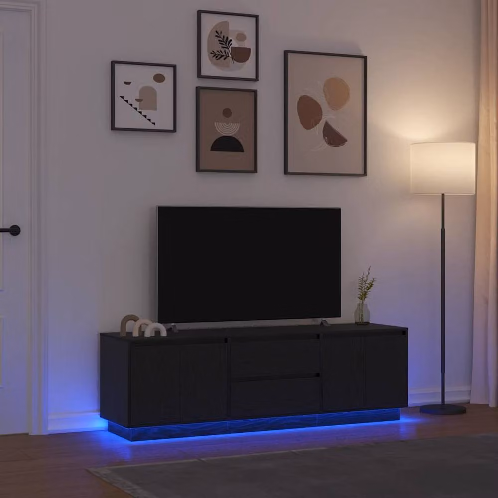 Berkfield Home Modern TV Cabinet with LED Lights in Black Oak, W: 160.5 cm, D: 41 cm, H: 50 cm – 2